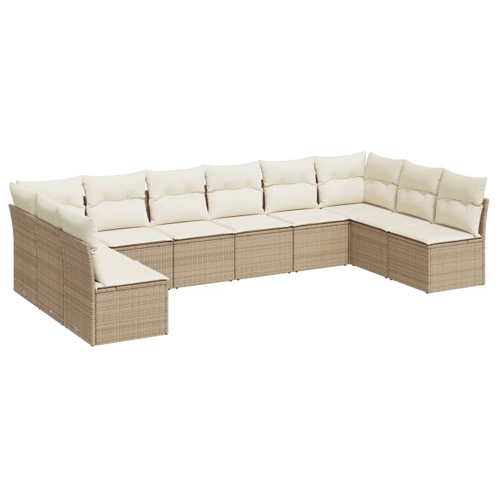 Vidaxl 10-Cz. Set di Mobili da Giardino con Cuscini, Beige, Polyrattan