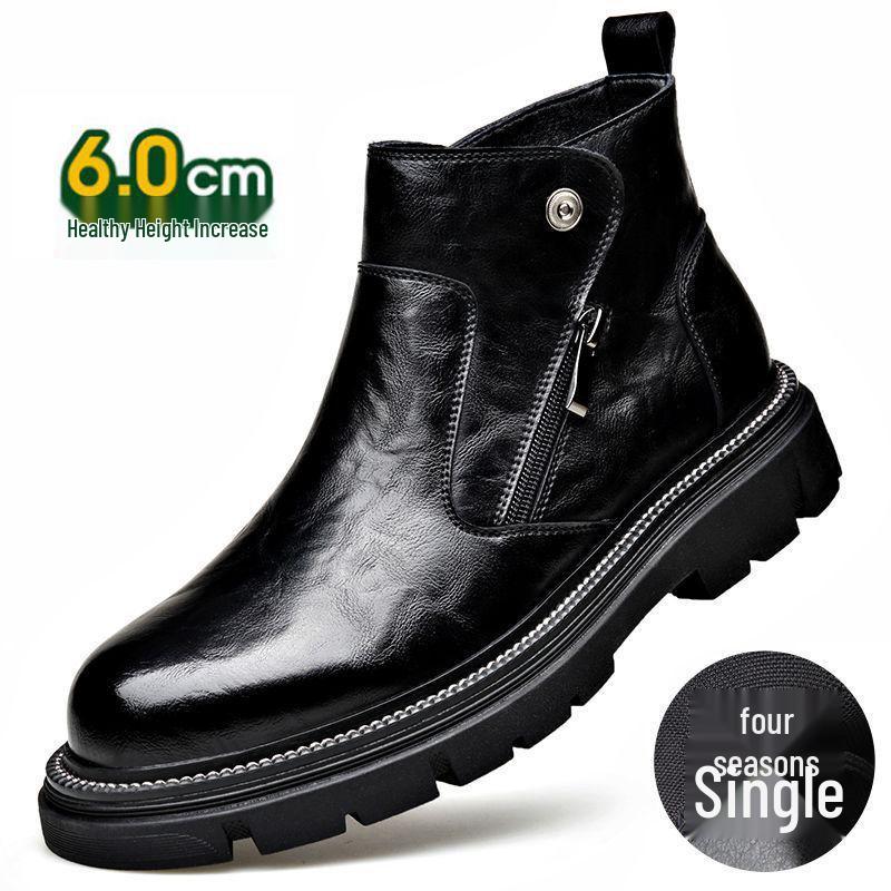 Men's Genuine Leather Chelsea Ankle Boots - Winter, Plus Velvet Lining, Thick Sole, High-Top British Style Warmth.