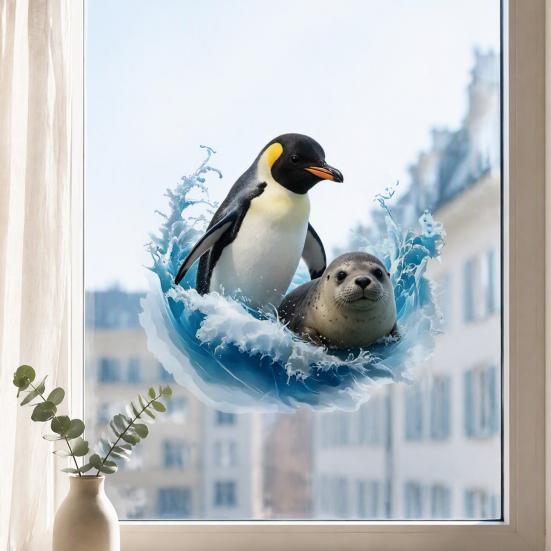 Party Decoration Supplies for Home Polar Animal Toilet Cover Decal, Penguin And Seal Seat Lid Sea Life Nursery Wall Art Sticker, Removable