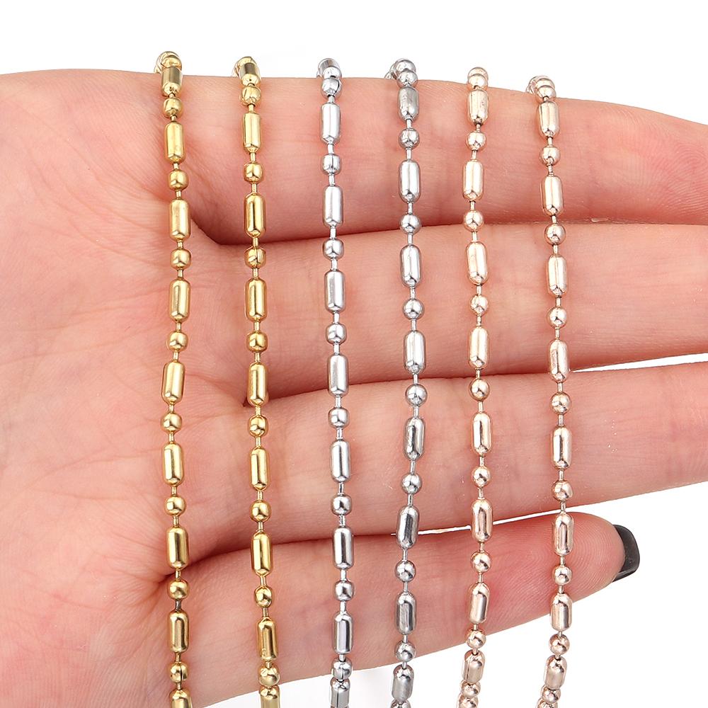 10Yards/Roll Stainless Steel Ball Beads Chain 2.4mm Oval Loose Spacer Beads Chain For Jewelry Making DIY Necklace Keychain Decor