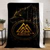 Golden Wolf With Nordic Valknut Symbol printed Flannel blanket for bedroom, living room, sofa, and nap