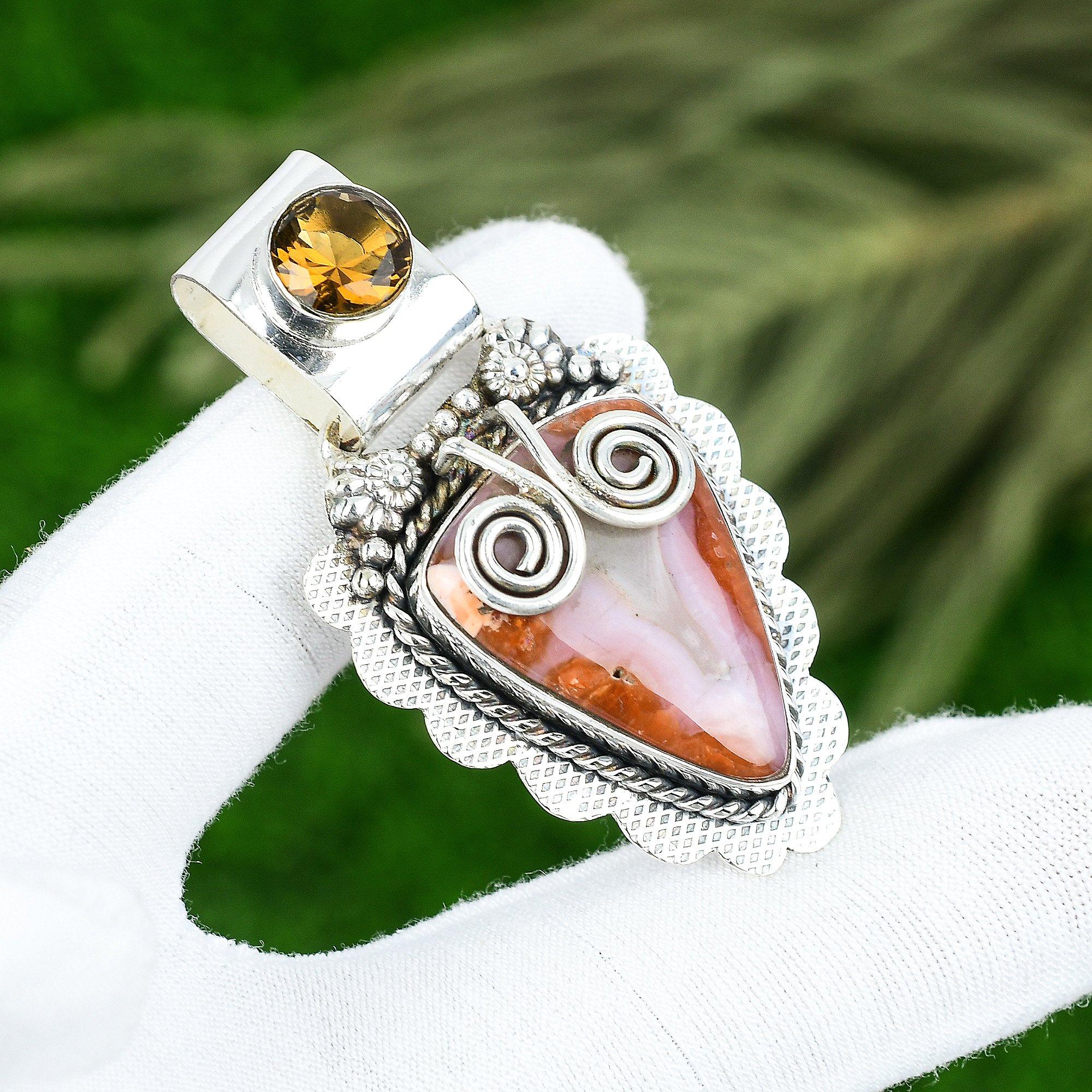 

Crazy Lace Agate Stone Citrine 925 Sterling Silver Unique Mother Pendant Jewelry