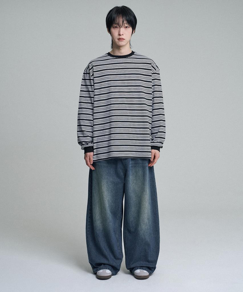Mubeun Multi-Stripe Long Sleeve T-Shirt Black