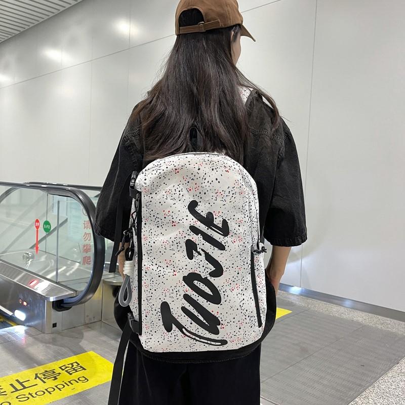 Women's Letter Printed Backpack Men's Large Capacity Travel Backpack Junior High School Student Schoolbag