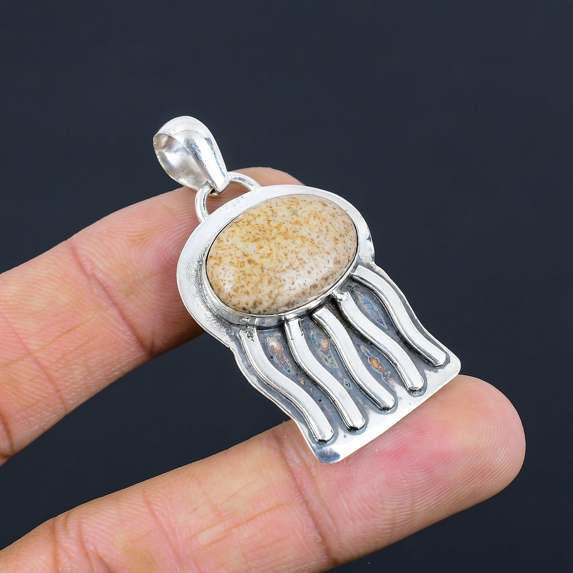 Wedding Gift For Her 925 Sterling Silver Natural Picture Jasper Gemstone Pendant