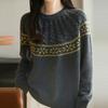 Navava Men Soft Cable Jacquard Pattern Round Neck Long Sleeve Knit Nk3574