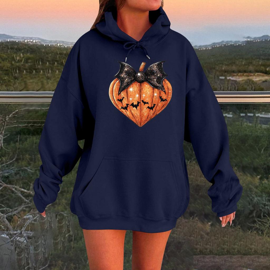 Women's Long-sleeved  Oversized Dropped Shoulder Sleeves Women's Hooded Halloween Print Plush Sweatshirt