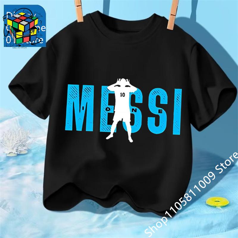 Messi Fußball für 4-14 Jahre Sommer 2026 Kinderkleidung Coole T-Shirts für Kinder Stich Jungen Kinderbekleidung