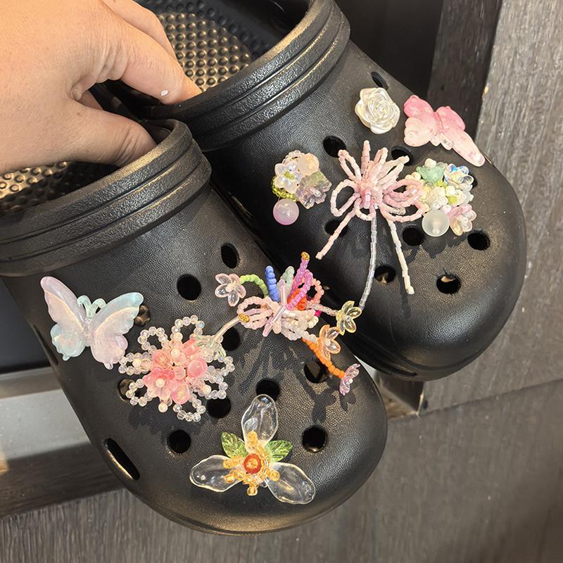 Dopamine Pearl Butterfly Beaded Jelly Shoes Sandals Accessory Diy Decorative Shoe Flower Slippers Shoe Buckle Accessories