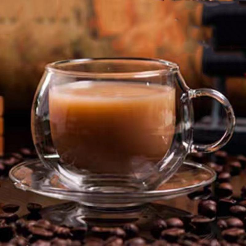 150/300ml Heat Double-layer Glass Cup Transparent with Handle Resistant Coffee Cup & Saucer Milk Juice Water Cup Festival Gift
