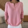 Women's Button Detail V-Neck Long Sleeve Knit Sweater Loose Fit Casual Pullover