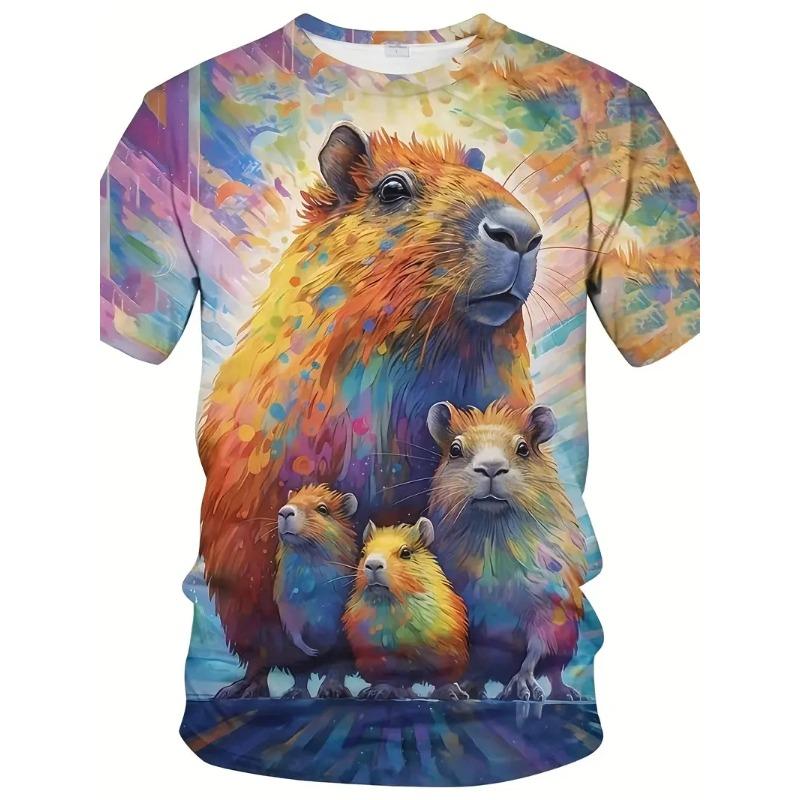 3D-Druck Lustiges Capybara Grafik T-Shirt Herren Damen Niedliche Tier T-Shirts Sommer Lässig Mode Locker Bequem Lässig Kurzarm T-shirt