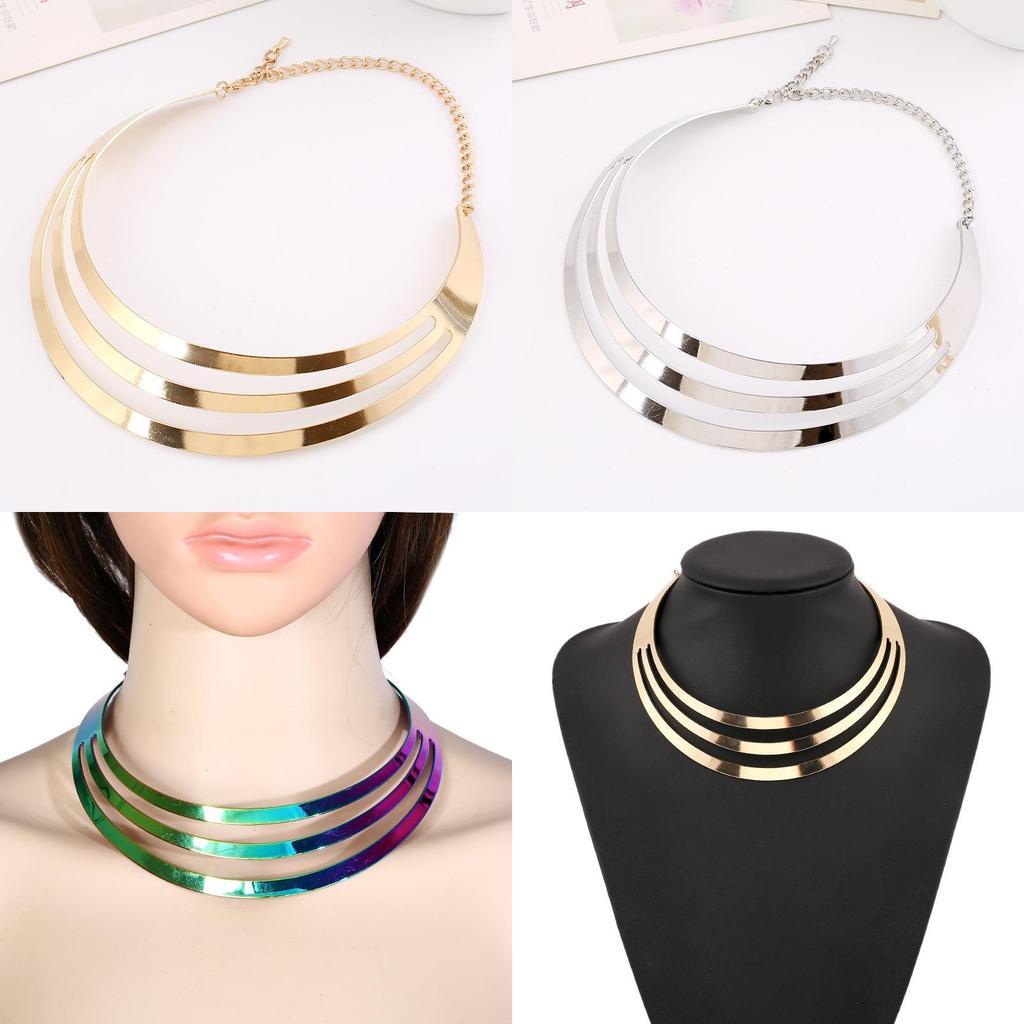 Futuristic Metal Collar Necklace With Waterwave Chain For Steampunk And Gothic Styles