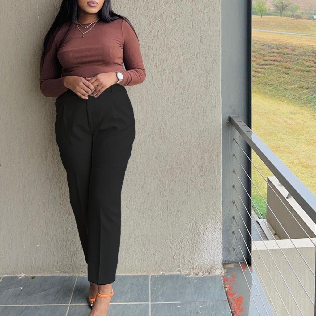 Women’s Fashion Solid Suit Pants with Belt High Waist Breathable Slim Trousers with Pocket Casual Simple Soft Comfortable Loose Pants