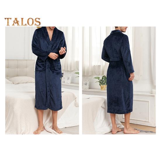 Camicia da Notte Invernale da Uomo Flanella Spessa Calda Vita Stretta con Cintura Allacciata Colore Solido Rever Tasche Ottimo Assorbimento dell'Acqua Media Lunghezza Abbigliamento da Casa Spa Hotel