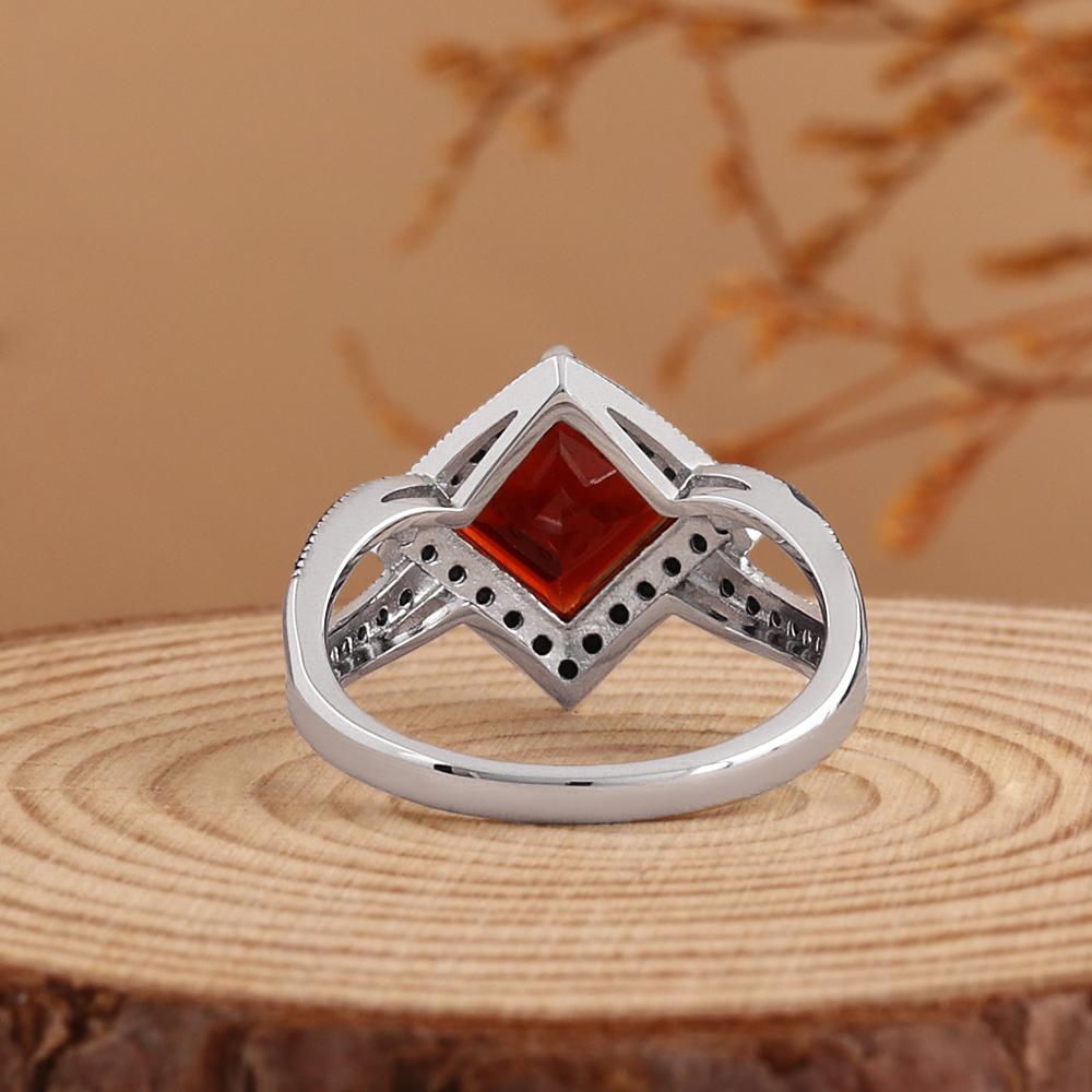 925 Sterling Silver Rings Natural Square 8.0mm Garnet Real Gemstones Light Luxury Fine Jewelry for Women's Engagement Party Gift