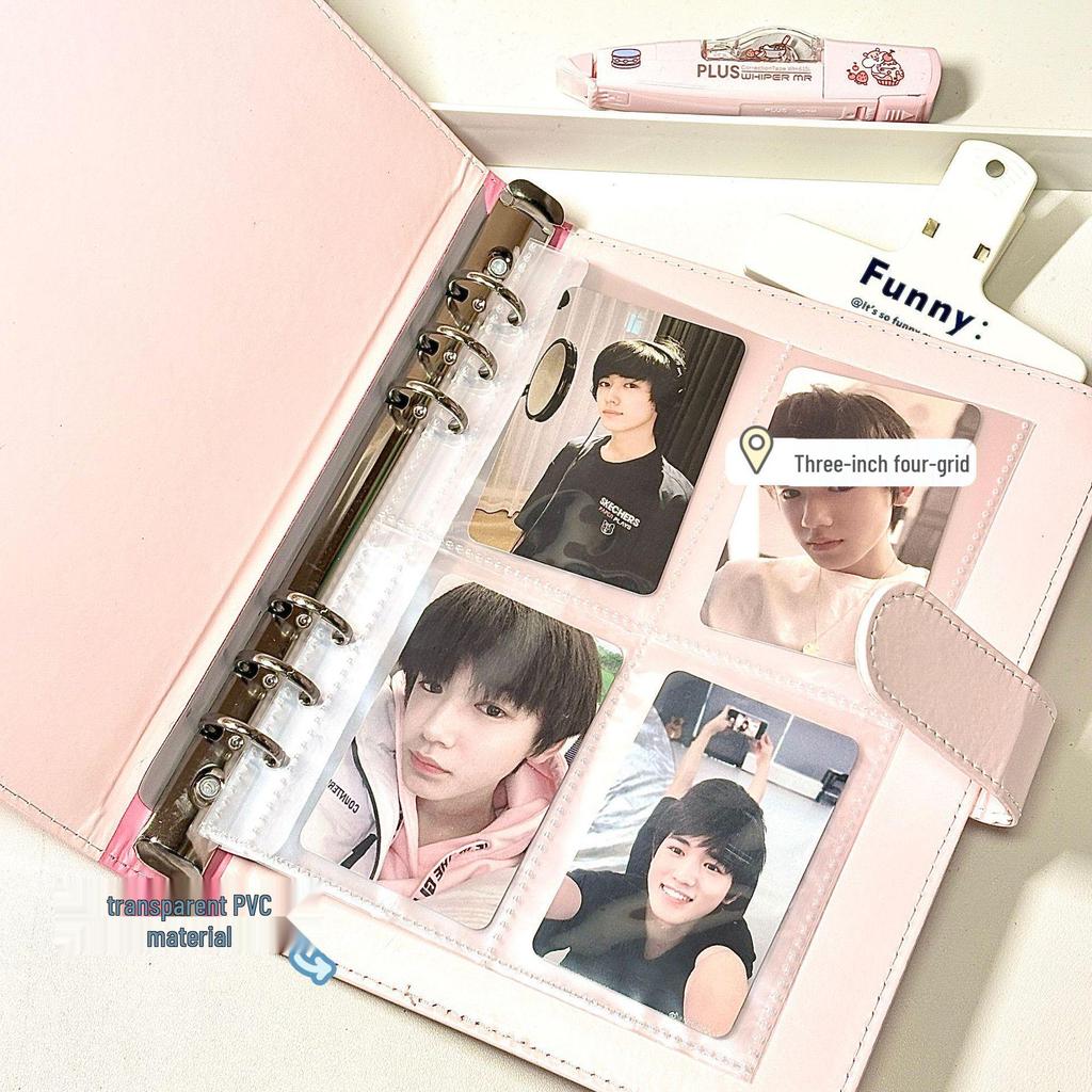 PU Leather Dog A5 Four-Grid Detachable Card & Photo Storage Album Binder