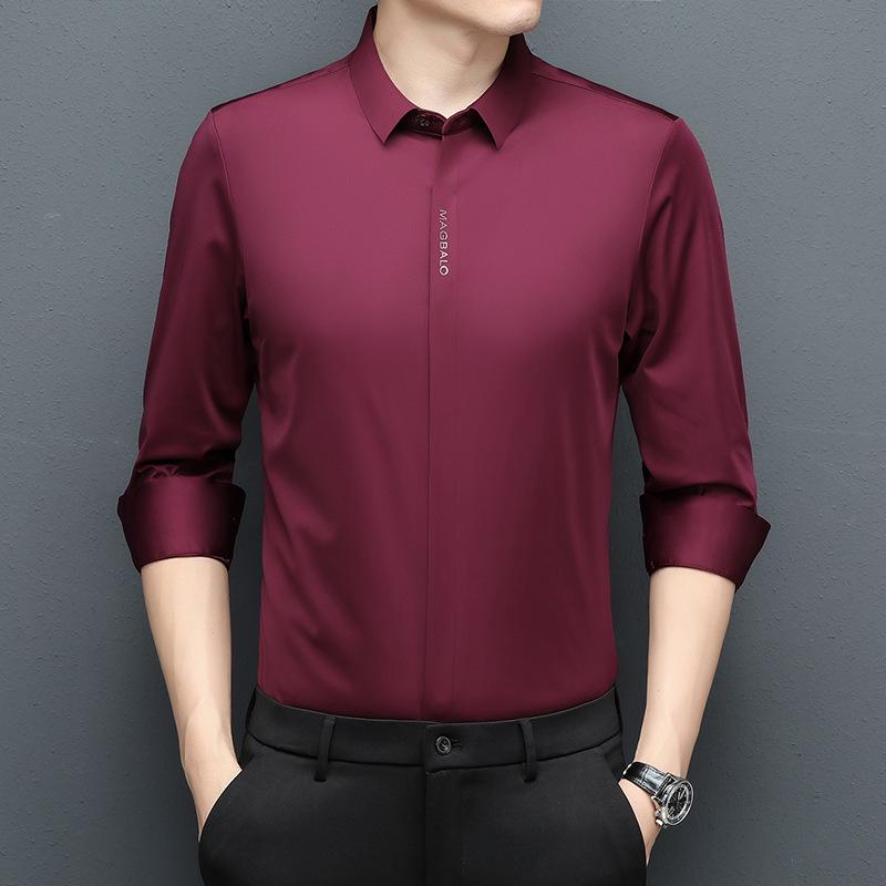 

Мужская бесшовная эластичная рубашка с длинным рукавом - Не мнется, Приятная к коже, В стиле business casual, Осень/Зима. L