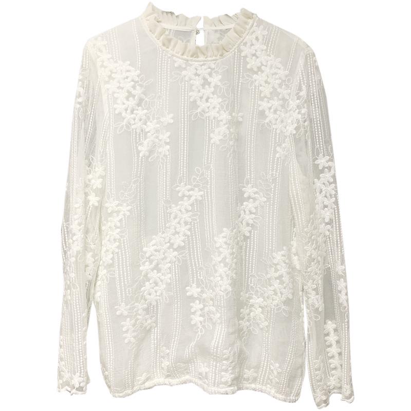 Stylish Double-Layer Embroidered Faux Silk Women's Blouse with Ruffle Trim - Q Goods!