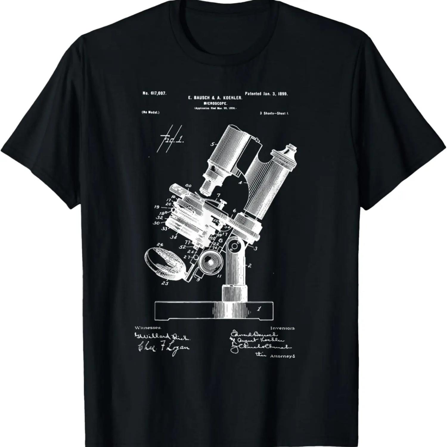 Микроскоп Микроскопия Любитель ретро Наука Микробиология Футболка S чёрный