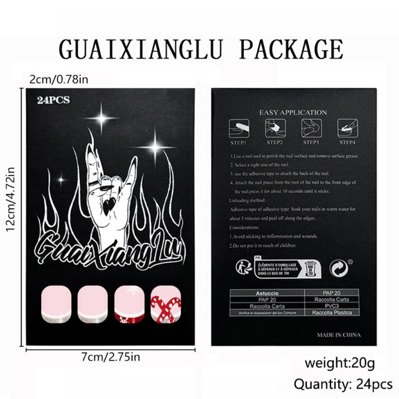 Christmas French Glittering Art Short Fake Nail With Snowflake Cane Design No Tools Needed ABS Materials