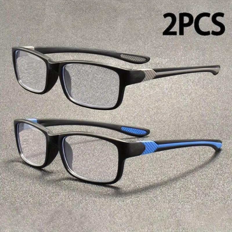 2 Pairs of Men's Elegant Anti Blue Light Reading Glasses Rectangular Full Frame Anti Glare Lenses