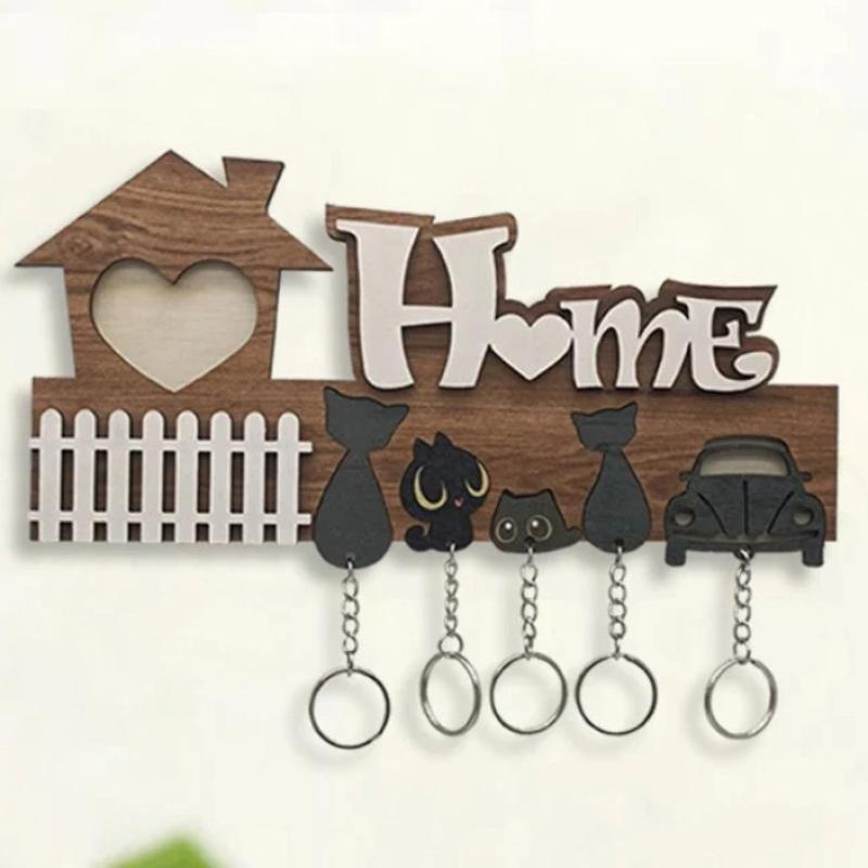 Wooden Decoration Key Holder Detachable Wall Mounted Wall Keychain Hanging Storage Rack