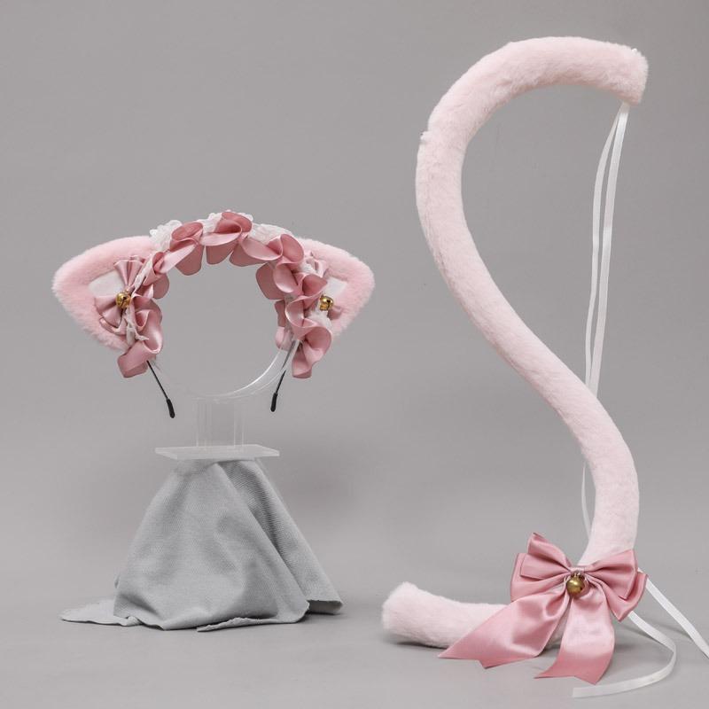 A handmade Lolita headband headband accessories lace bow cat ears headband cat tail set