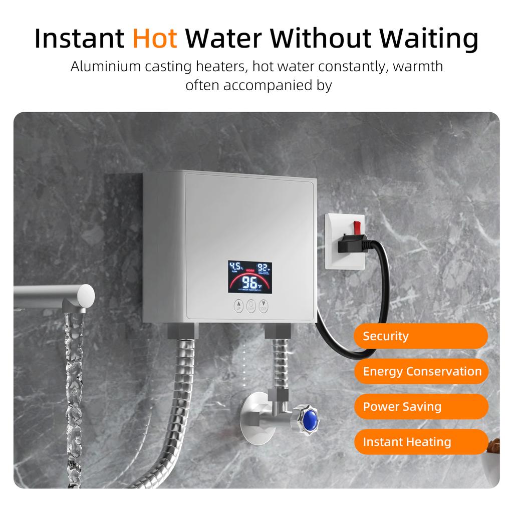 Mini Electric Tankless Water Heater with Remote Control Digital Display 3000W 220V Constant Temperature Instant Hot Water Heater
