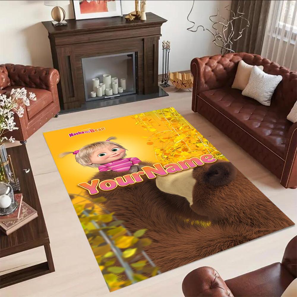Masha Bear Customize Text Floor Rug Office Rug Design for Study Room Game Room Decorate Room Entryway Anti-slip Rug Decorate Offices