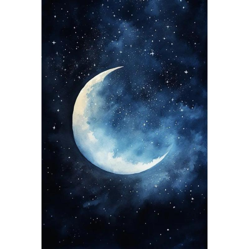 Fantasy Mondsichel Leinwandbild für Wohnzimmer Heimdekoration Mond am Sternenhimmel Poster Druck Abstrakte Wandkunst