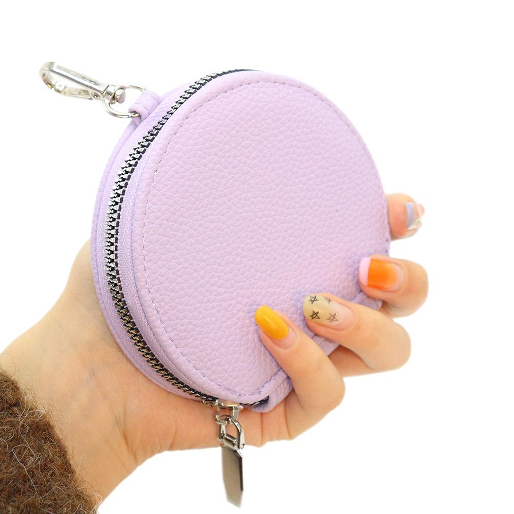 Solid Round Mini Wallet Women Portable Coin Bag Men Cosmetic Bag Multi-functional Student Coin Purse Keyring