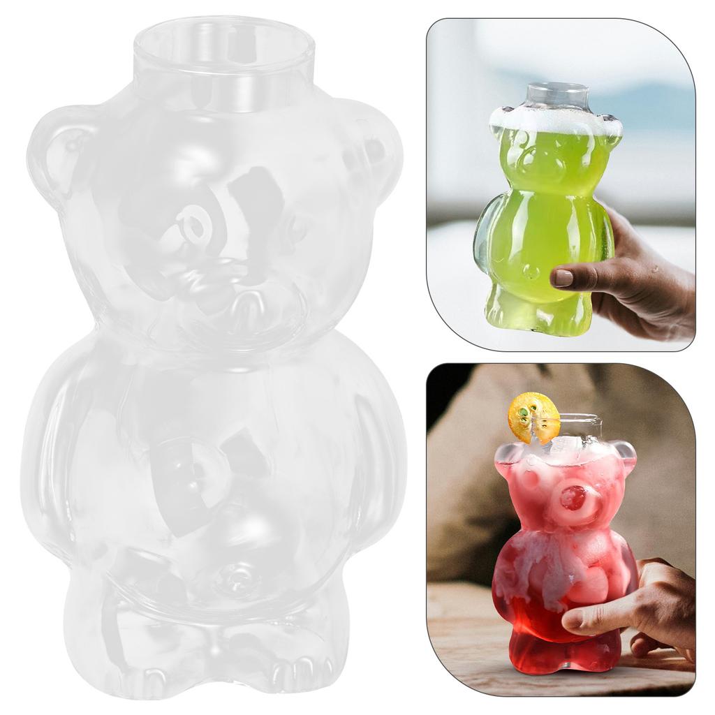 Cartoon Bear Glass Cup Adorable Bear Shape Drinking Glass for Home Bar Restaurant Wine Juice Tea Cocktail Party Glassware