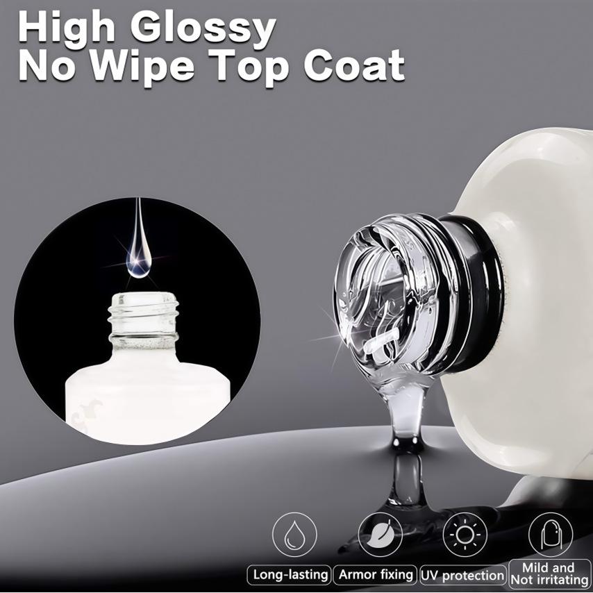 Nail Art Gel Set: Removable Base, Strengthening Gel, Matte Top Coat, No-Wipe Adhesive Gel Polish