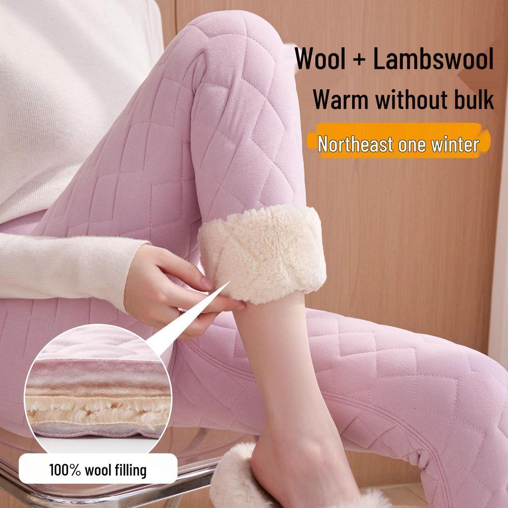 Women's Thick Wool Base Layer Pants: 100% Lambswool, Velvet Lined, Suitable As Outerwear, Warm for Autumn and Winter