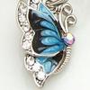 Women 1Pair Blue Crystal Rhinestone Enamel Butterfly Dangle Hoop Earrings Earbob