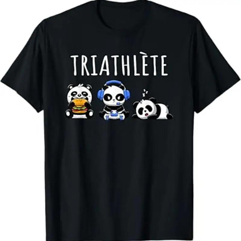 Triathlete Panda Eating Gaming Sleeping Geek Graphic TShirt Unisexs Short Sleeve S