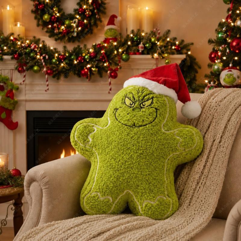 Christmas Green Monster Plush Pillow Festive Home Decor Sofa Bedroom