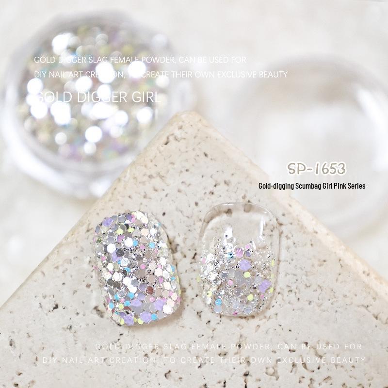 Gold Digger Pink Glitter Mix & Iridescent Nail Sequins for Nail Art