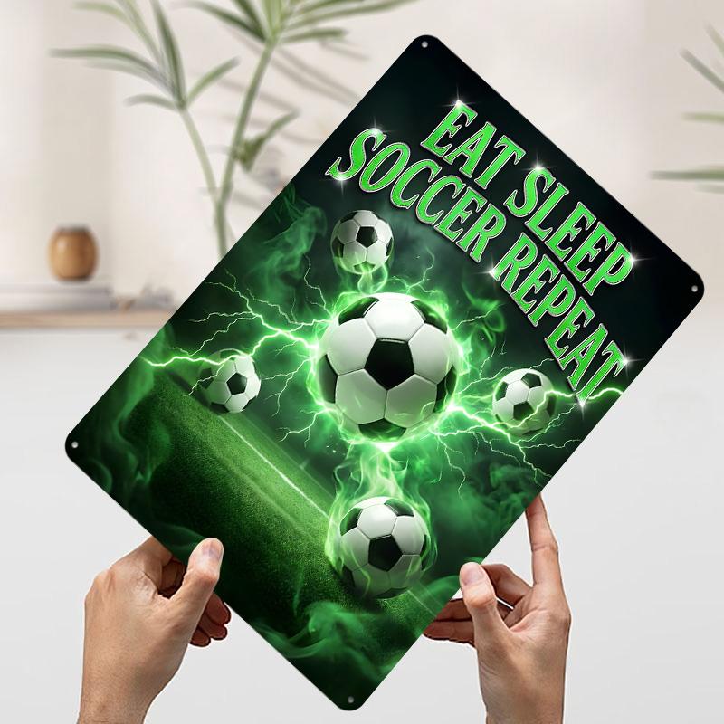Eat Sleep Soccer Repeat Tinplate Poster Customized Wall Art Vintage Metal Signs Retro Tin Plaque for Decoration Living Room Home