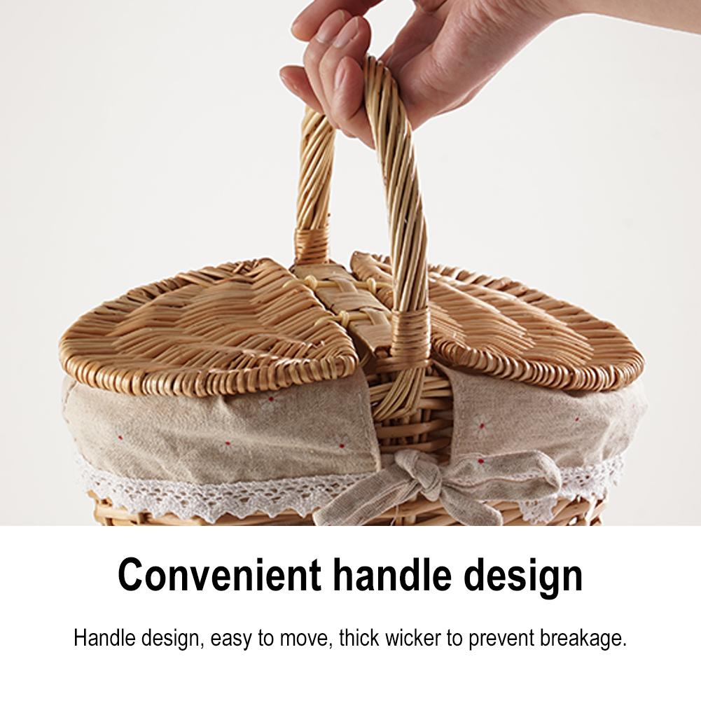 Wicker Picnic Basket with Handle Picnic Willow Woven Storage Hamper Outdoor Camping Picnic Fruit Basket Container