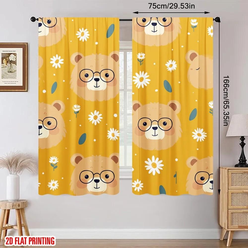 Set Of 2 Jit Cute Bear Floral Pattern Curtain Design Drapes Polyester Living Room Kids Decor Curtains Made Sitting Window Treatment
