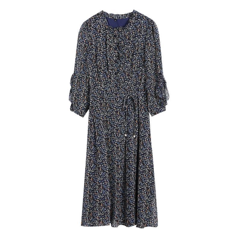 New Autumn Slim Floral Chiffon Dress for Women - Fashionable & Elegant Mid-Length Style
