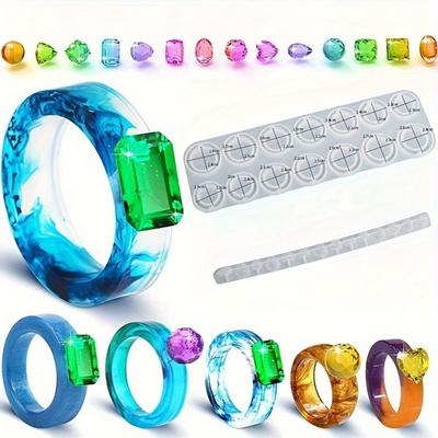 2 ks 3D kroužková forma pro epoxidovou pryskyřici, silikonové formy na diamantové prsteny se 14 různými velikostmi pro DIY řemesla, výrobu šperků, ruční výrobu