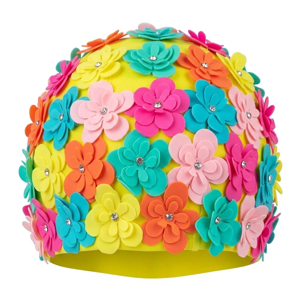 Women Diamond-Pattern Swim Cap Hand-made 3D Sewing for Hot Spring Swimming