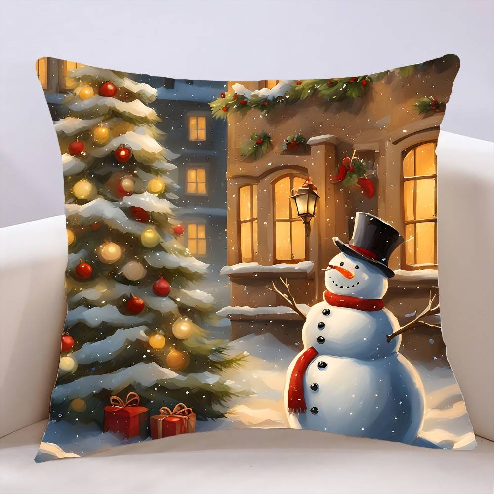 Christmas Snowman Pillow Case Cushion Cover Soft Cute Throw Pillow Case For Car Sofa Pillowcase Polyester With Zipper