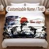 Sunset Landscape Theme Soft Blanket Personalized Custom Name Text Print Warm Blanket Home Sofa Bedroom Decor