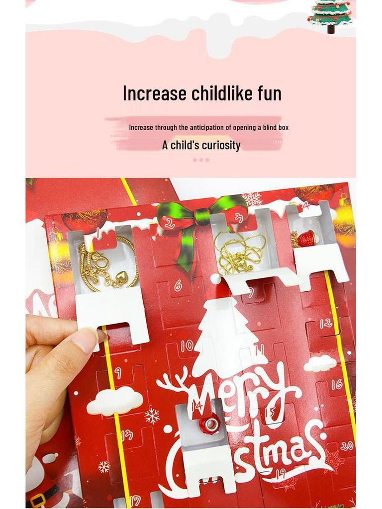 Caixa de Presente Surpresa Vermelha Transfronteiriça de Natal para Crianças - Calendário do Advento Cego Dourado/Prateado DIY