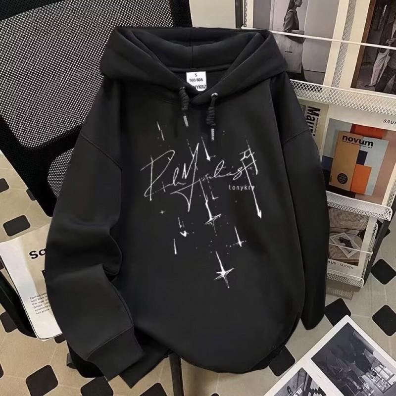 Oversized Cotton-Blend Graphic Tee Men Women - Streetwear Style Loose Fit Long Sleeve Hoodie With 3D Pouch Pocket