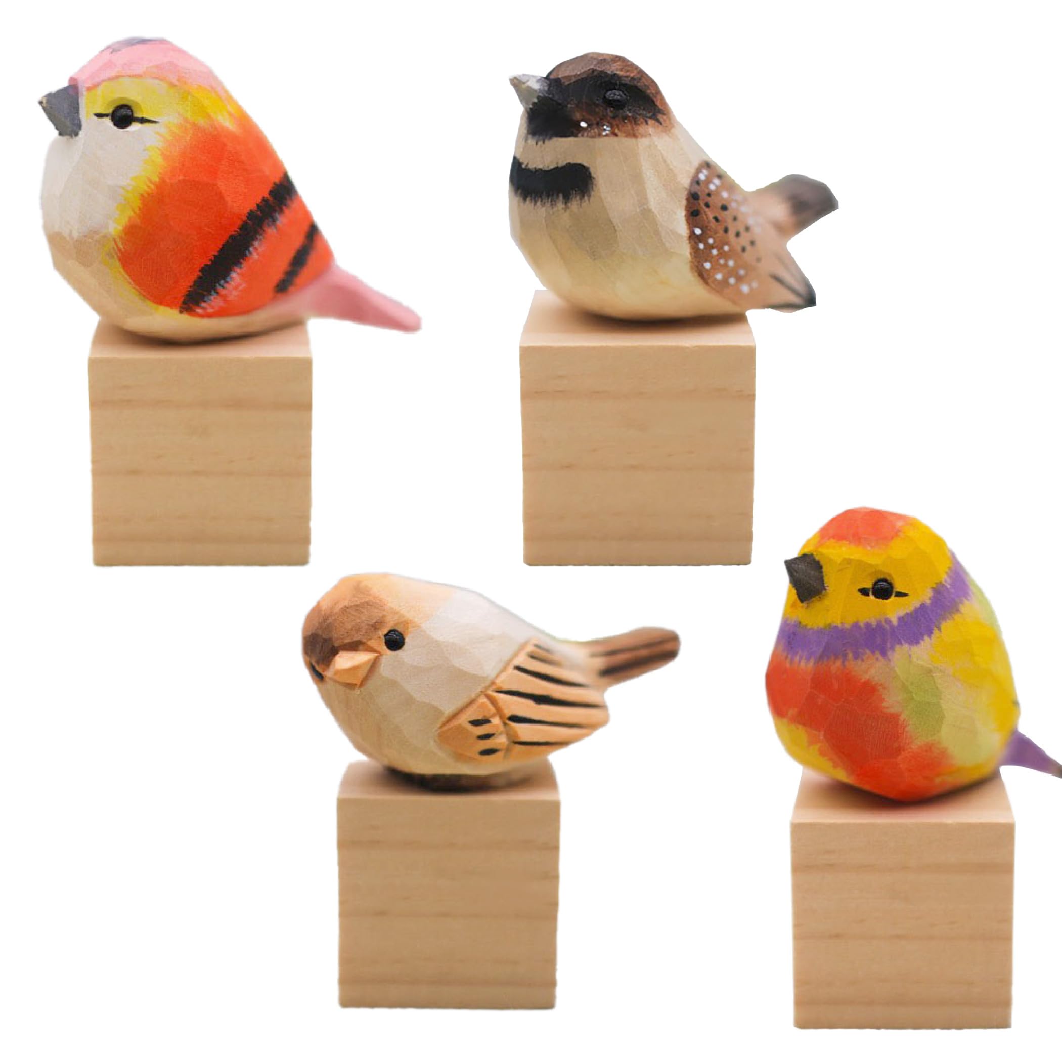 

HAMILO Small Bird Objects, Wooden Carvings, Scandinavian Style, Interior Ornaments, Set of 4